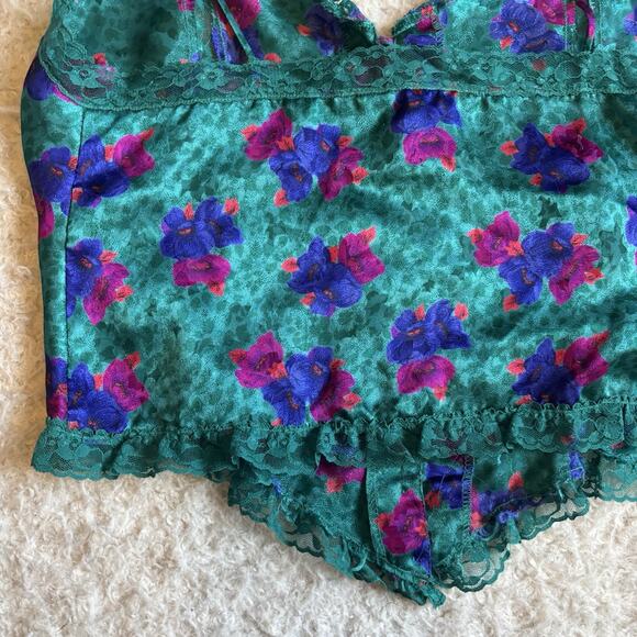 Vintage Gold Label Victorias Secret Green Pink Poly Panel Pj Slip Top Sleeveless - Picture 6 of 10
